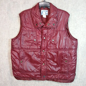 Vintage 70s Deep Red Burgundy Puffer Vest Men’s Large Snap Button - Alpine Ski